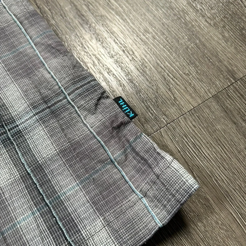 KUHL Button Down Shirt Large Grey Plaid Long Sleeve Mountain Grown Stretch